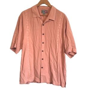 THE Hawaiian Original Hilo Hattie silk short sleeve embroidered button shirt L